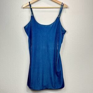 Vintage 90s Y2K Mini Slip Dress 6/7 Aqua Blue Liquid Velvet Babydoll Fairy